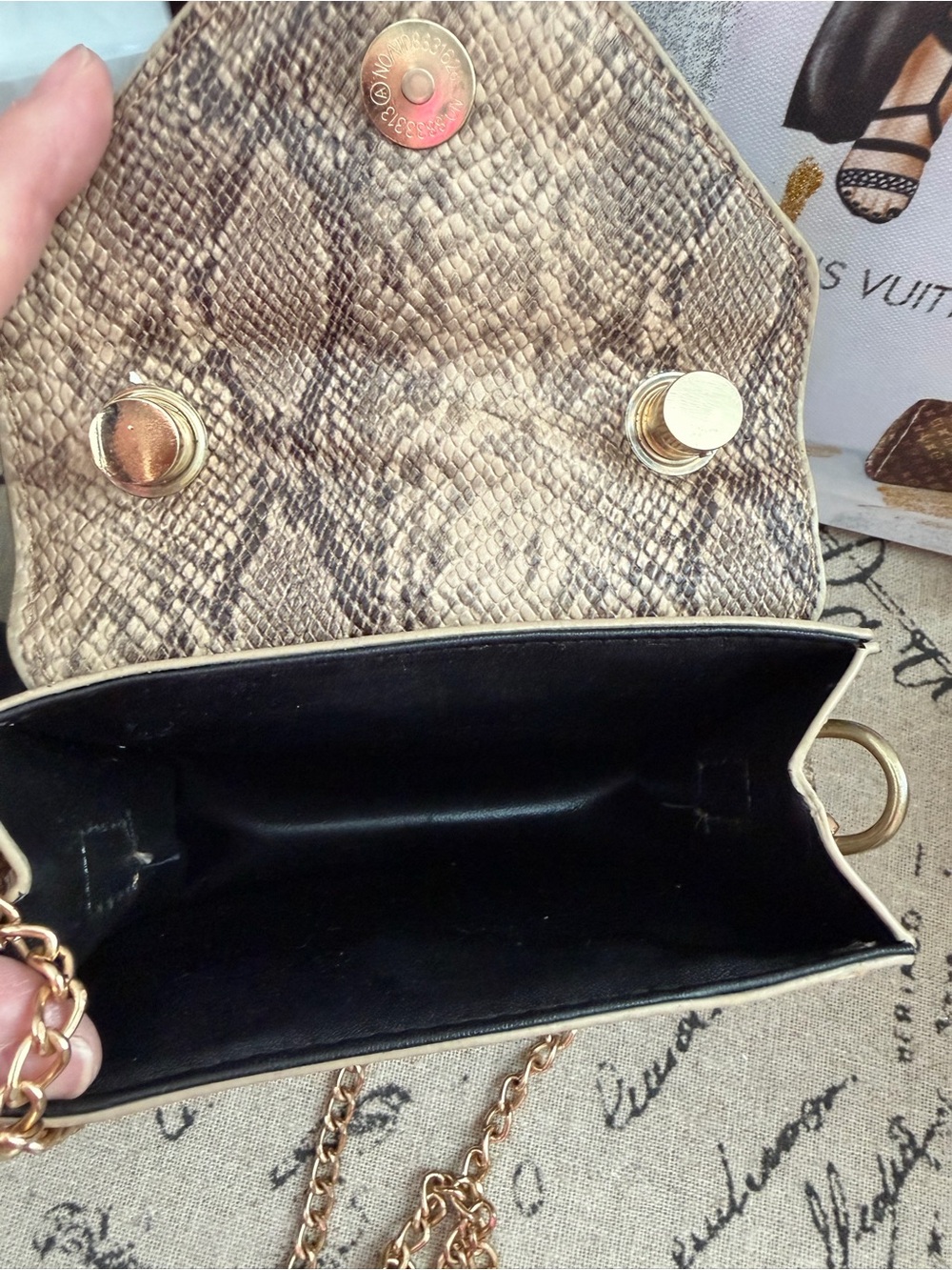 Python-Pattern Top Handle Mini Bag in Brown snake print - Picture 4 of 6